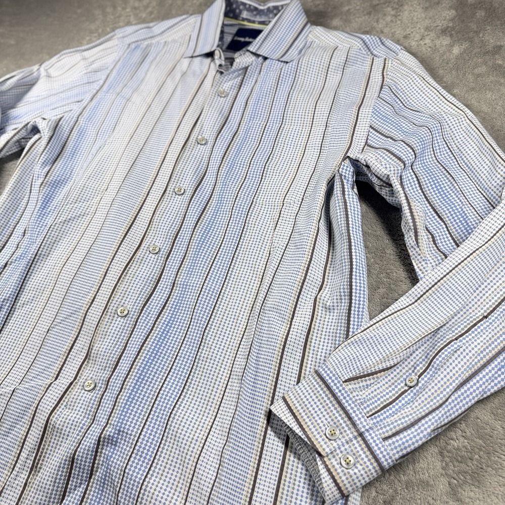 Tommy Bahama‎ Men's M Blue Multicolor Stripe Cotton Silk Button Front Shirt